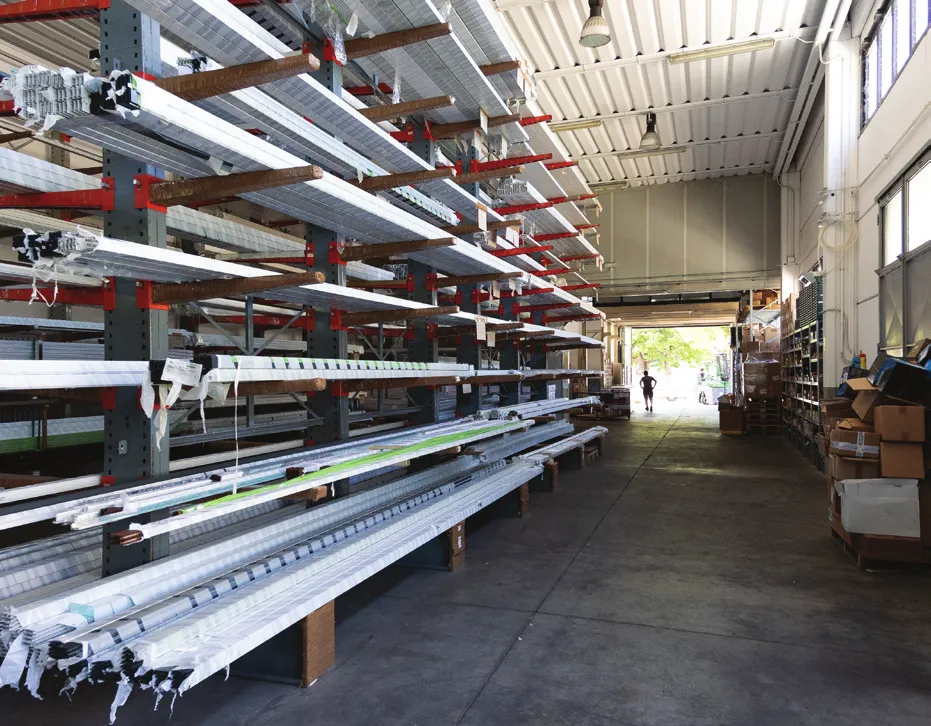 Racks of aluminium profiles in the plant