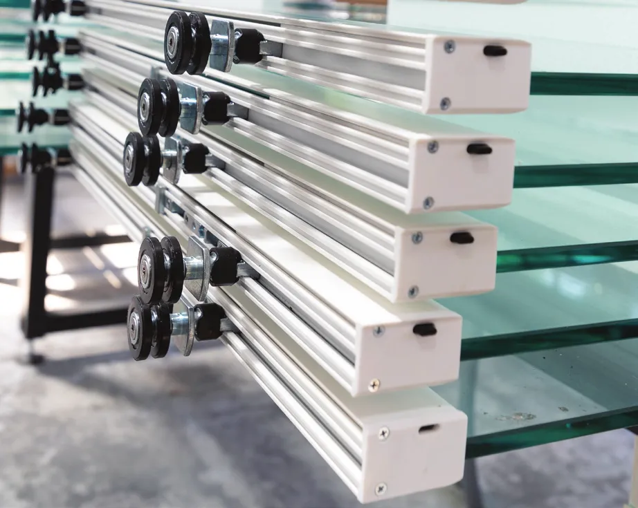 Profiles fitted to glass panes, ready for shipping