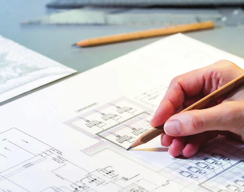 Dimensioned drawing of a sliding system on the technical department desk
