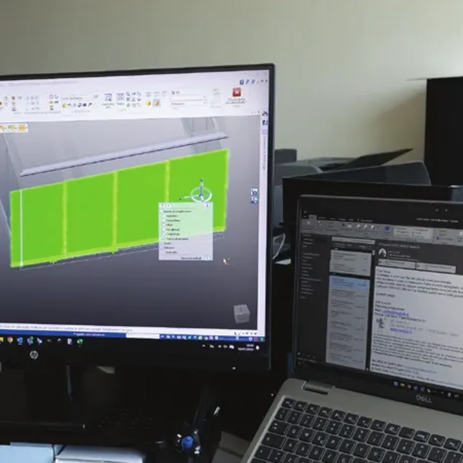 3D model of sliding glazing on a monitor in the technical department