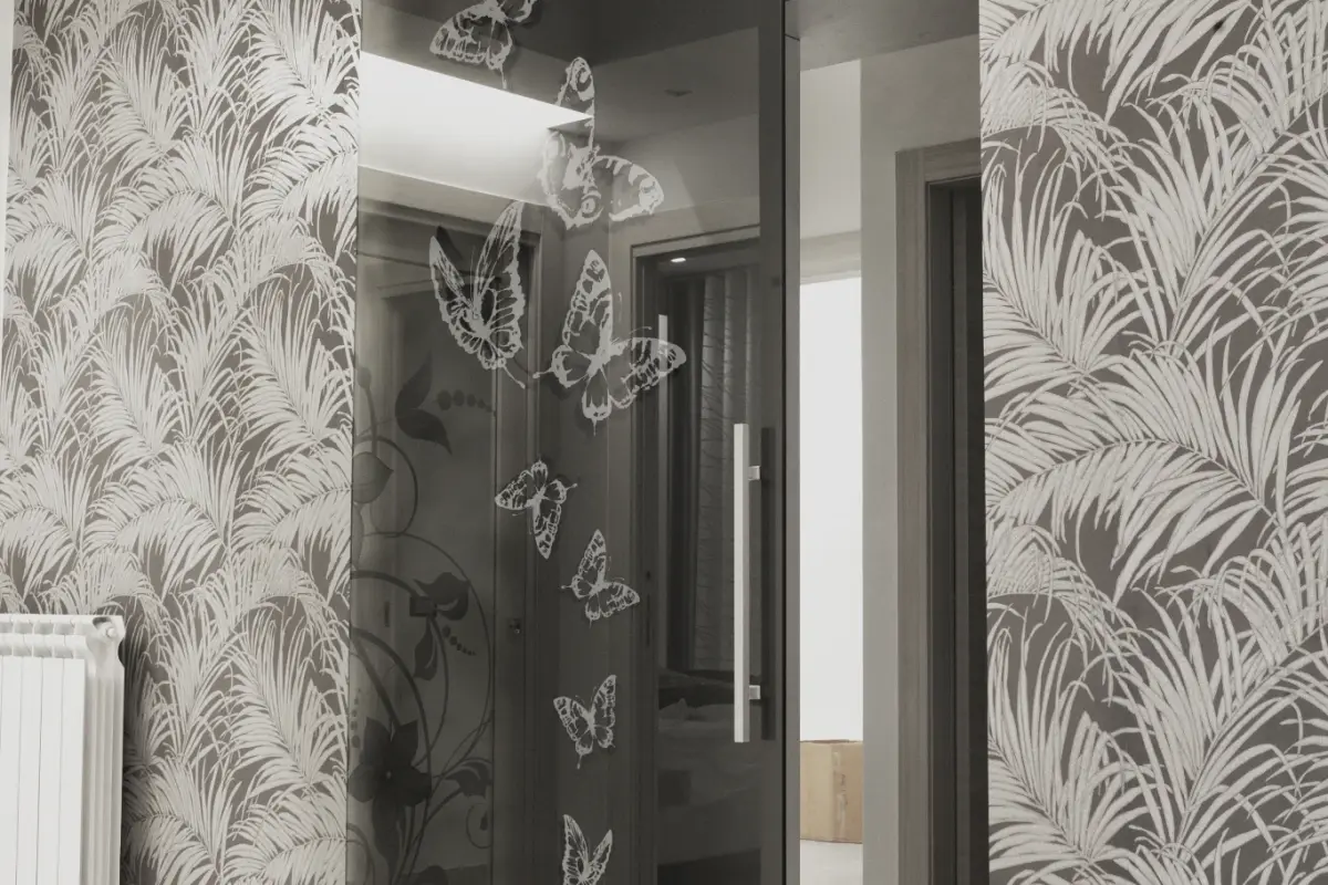 Casper sliding door on a decorated wall