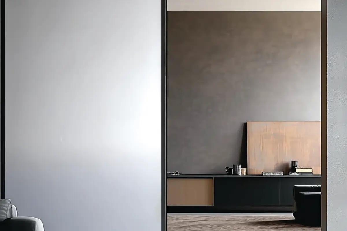 Maglev magnetic levitation glass door in a living room
