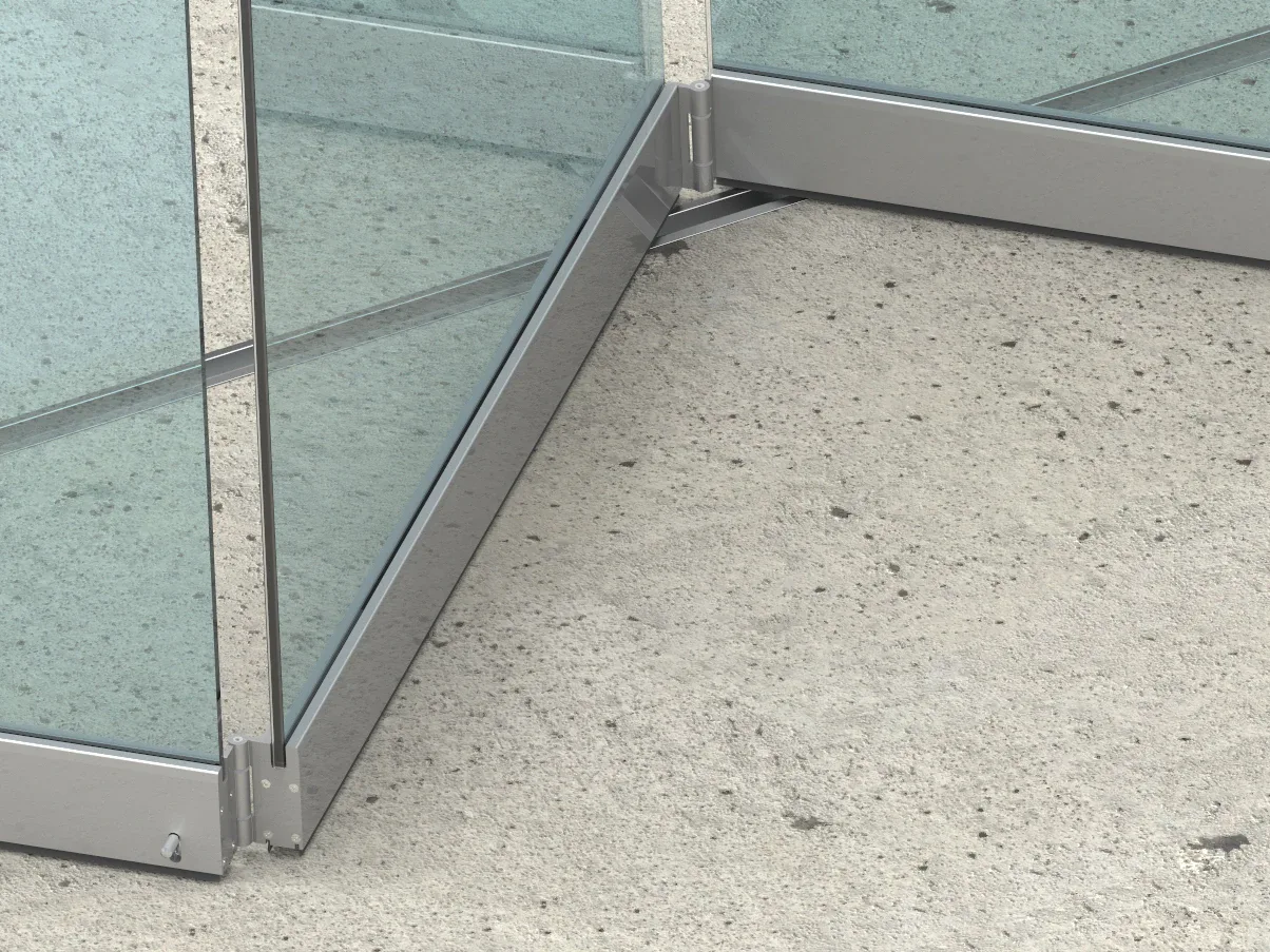 Dettaglio della guida a pavimento di Folding con le ante ripiegate