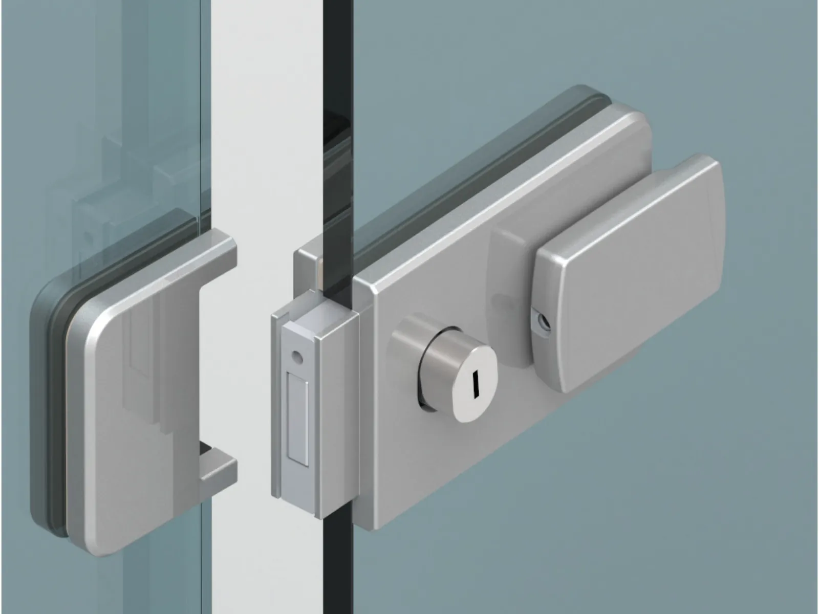 MG-Lock lock with knob, fitted on two glass panels